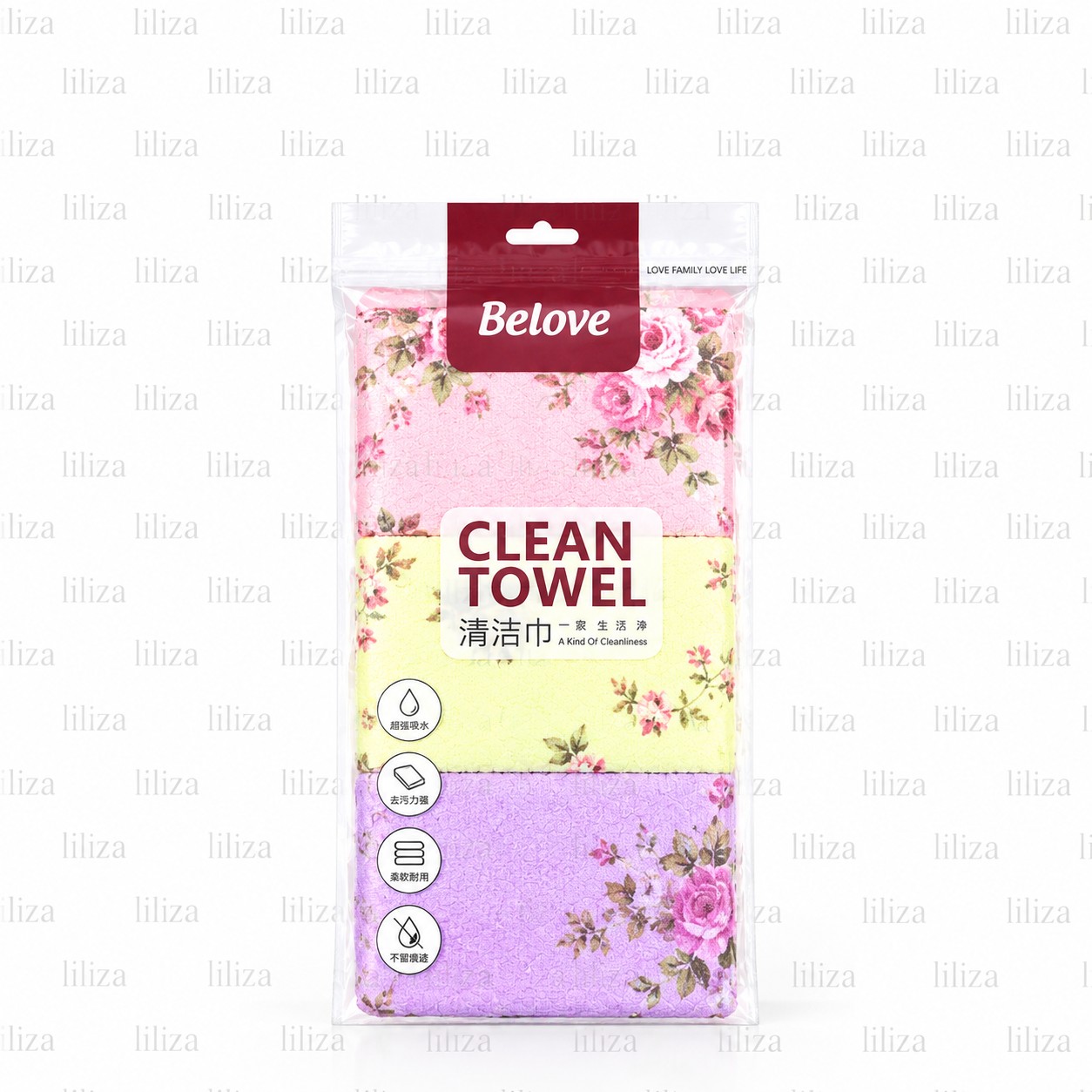 دستمال میکروفایبر ۳ عددی Belove مدل آنجل ۳۰×۳۰ سانتیمتر گلدار محصول چین